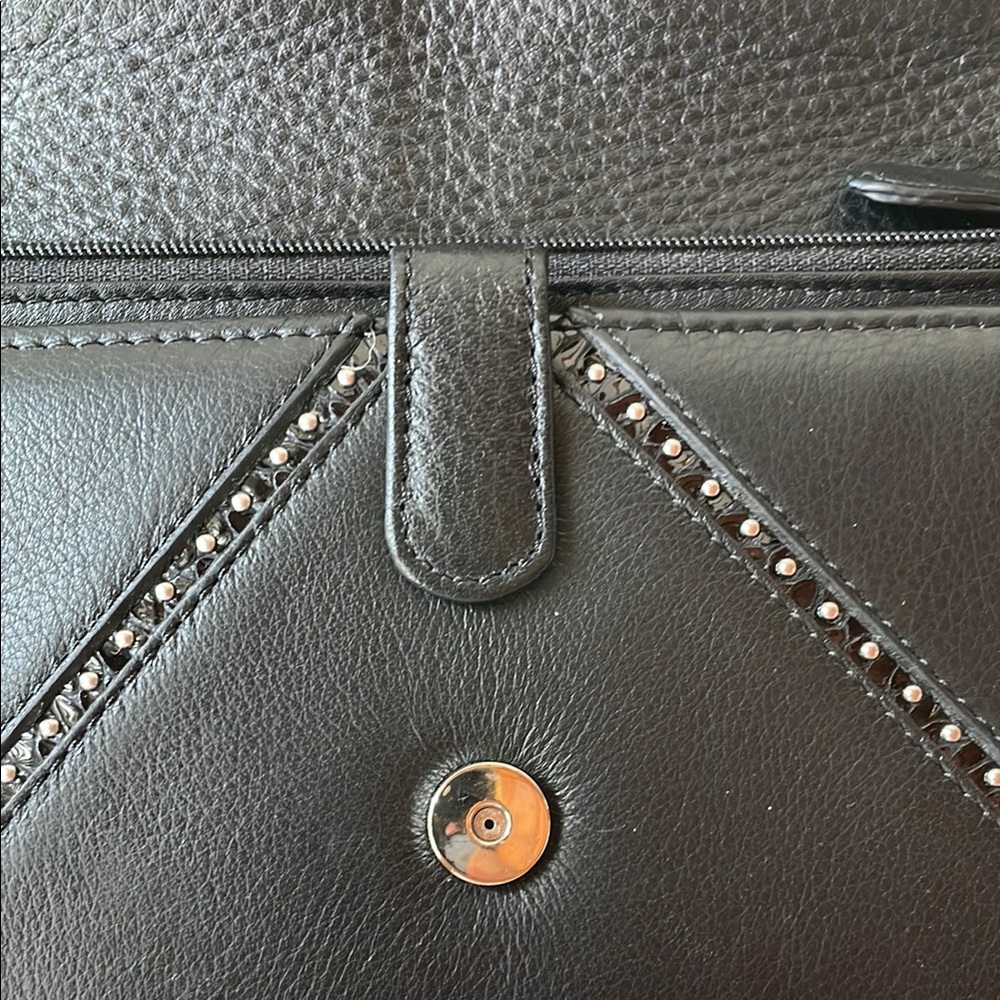 Brighton Black Crossbody Bag with Sleek Leather and Metallic Accents - Picture 3 of 11